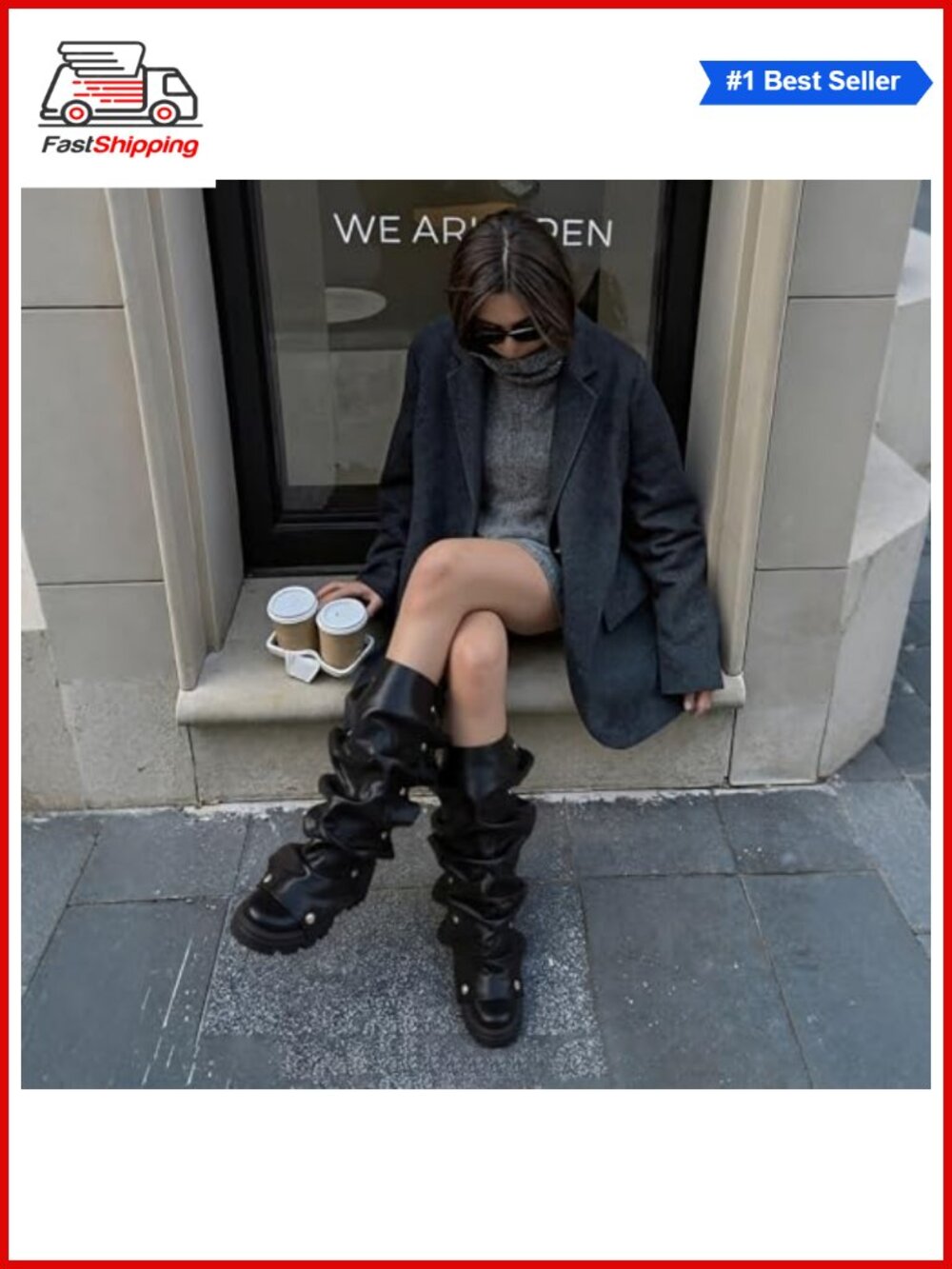 ✨ Women's Slouchy Fold Over Mid-Calf Boots Chunky Heel Pull-On - Picture 2 of 6